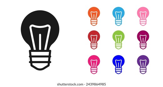 Bombilla de luz negra con concepto de icono de idea aislado sobre fondo blanco. Símbolo de energía e idea. Concepto de inspiración. Establecer iconos coloridos. Vector