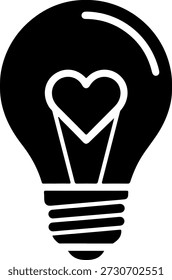 Una bombilla negra que contiene un corazón en el interior, representada en un estilo simple y moderno, que transmite amor y creatividad