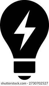 Una bombilla negra que contiene un rayo blanco, presentado en un estilo simple y audaz, destacando la energía dinámica en el interior.