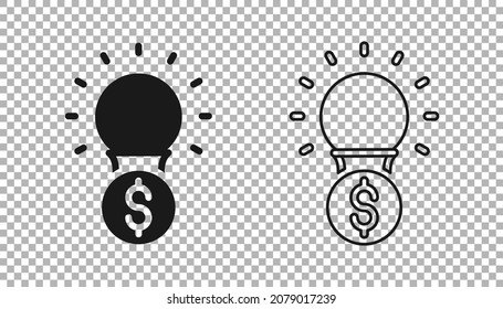 Black Light bulb with dollar symbol icon isolated on transparent background. Money making ideas. Fintech innovation concept.  Vector