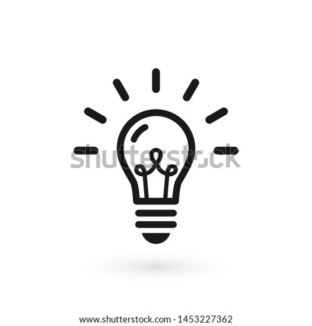 Black light bulb glowing icon. Isolated electric lamp on white background with filament and abstract rays. Vector illustration, flat design