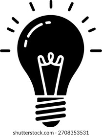 Icono de bombilla negra Idea, innovación, pensamiento y símbolo de energía