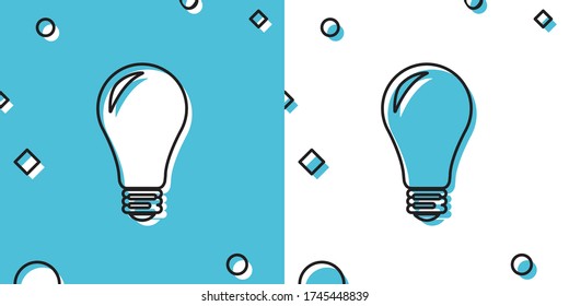 Black Light bulb icon isolated on blue and white background. Energy and idea symbol. Lamp electric. Random dynamic shapes. Vector Illustration