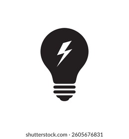 A black light bulb icon with a lightning bolt inside, symbolizing energy, electricity, innovation, and ideas. Perfect for technology, power, creativity, and brainstorming-related themes.