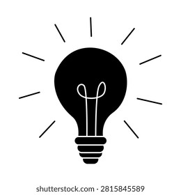 Black light bulb idea vector icon