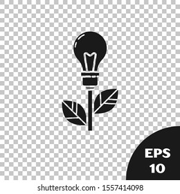 Black Light bulb with leaf icon isolated on transparent background. Eco energy concept. Alternative energy concept.  Vector Illustration