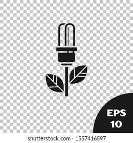 Black Light bulb with leaf icon isolated on transparent background. Eco energy concept. Alternative energy concept.  Vector Illustration