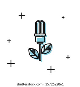 Black Light bulb with leaf icon isolated on white background. Eco energy concept. Alternative energy concept.  Vector Illustration