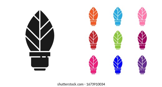 Black Light bulb with leaf icon isolated on white background. Eco energy concept. Alternative energy concept. Set icons colorful. Vector Illustration
