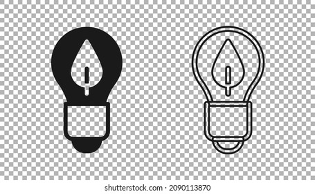 Black Light bulb with leaf icon isolated on transparent background. Eco energy concept. Alternative energy concept.  Vector