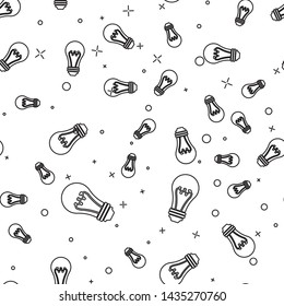 Black Light bulb line icon isolated seamless pattern on white background. Energy and idea symbol. Lamp electric. Vector Illustration