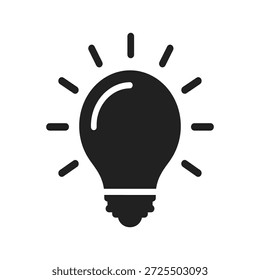 Schwarze Glühbirne mit strahlenden Linien auf weißem Hintergrund Idee Innovation Kreativitätskonzept