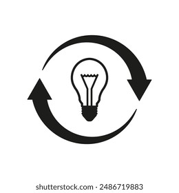 Black light bulb with rotating arrows icon. Vector. Flat design.