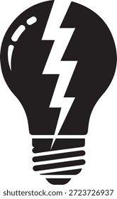 Lâmpada preta com raio branco dentro representando ideia ou energia elétrica