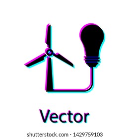 Black Light bulb with wind turbine as idea of eco friendly source of energy icon isolated on white background. Alternative energy concept. Vector Illustration