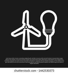 Black Light bulb with wind turbine as idea of eco friendly source of energy icon isolated on black background. Alternative energy concept. Vector Illustration