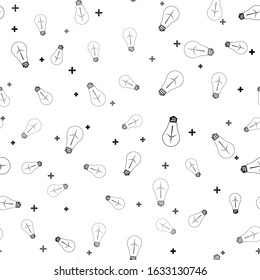 Black Light bulb with wind turbine as idea of eco friendly source of energy icon isolated seamless pattern on white background. Alternative energy concept.  Vector Illustration
