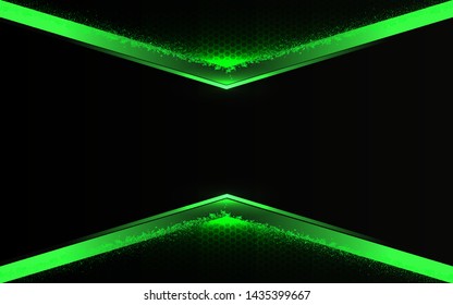 Black and light line green abstract background. Tech geometric mettalic shape with pattern and glitter composition. Blank space on for text and background design. Can use for element cover, banner