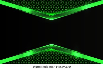 Black and light line green abstract background. Tech geometric mettalic shape with pattern and glitter composition. Blank space on for text and background design. Can use for element cover, banner