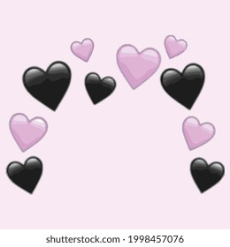 corazones negros y rosa claro en arco iris