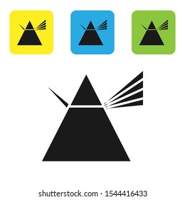 Black Light rays in prism icon isolated on white background. Ray rainbow spectrum dispersion optical effect in glass prism. Set of colorful square icon buttons. Vector Illustration