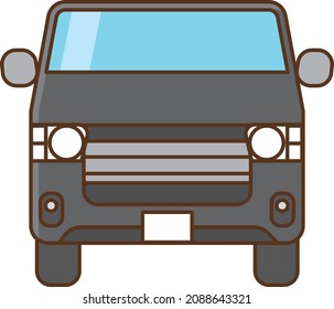 Black light-duty cargo truck seen from the front.
