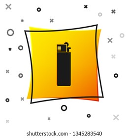 Black Lighter icon isolated on white background. Yellow square button. Vector Illustration