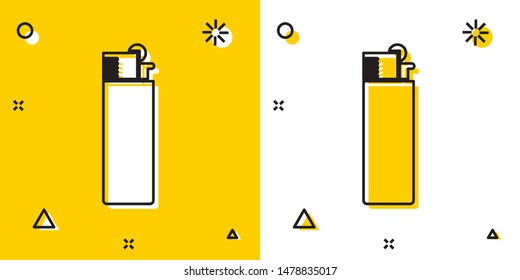 Black Lighter icon isolated on yellow and white background. Random dynamic shapes. Vector Illustration