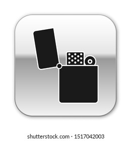 Black Lighter icon isolated on white background. Silver square button. Vector Illustration