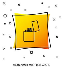 Black Lighter icon isolated on white background. Yellow square button. Vector Illustration