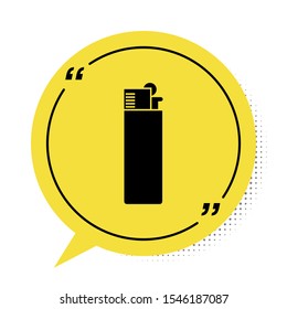 Black Lighter icon isolated on white background. Yellow speech bubble symbol. Vector Illustration