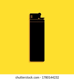 Black Lighter icon isolated on yellow background. Long shadow style. Vector