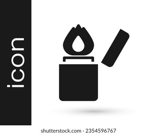 Icono del Encendedor negro aislado en fondo blanco.  Vector