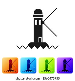 Black Lighthouse icon isolated on white background. Set icons in color square buttons. Vector Illustration