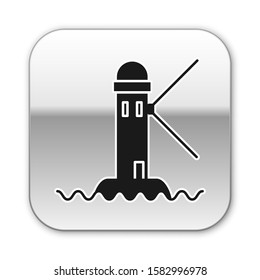 Black Lighthouse icon isolated on white background. Silver square button. Vector Illustration
