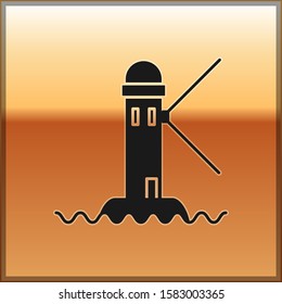 Black Lighthouse icon isolated on gold background.  Vector Illustration