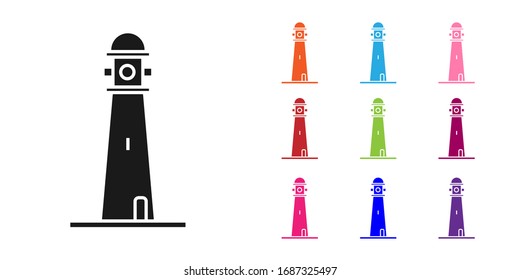 Icono del Faro Negro aislado en fondo blanco. Establecer iconos coloridos. Ilustración vectorial