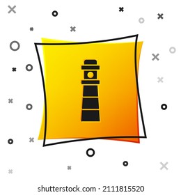 Black Lighthouse icon isolated on white background. Yellow square button. Vector