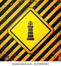 Black Lighthouse icon isolated on yellow background. Warning sign. Vector