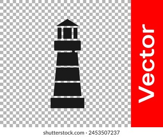 Black Lighthouse icon isolated on transparent background.  Vector