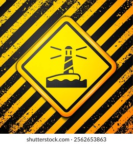 Black Lighthouse icon isolated on yellow background. Warning sign. Vector