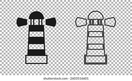 Black Lighthouse icon isolated on transparent background.  Vector