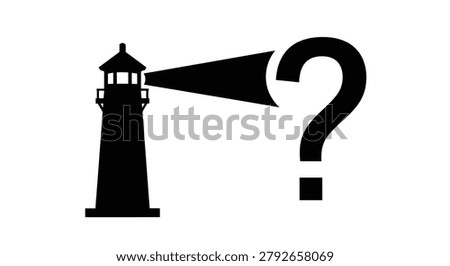 Black lighthouse with question mark beam