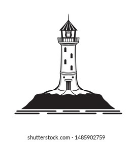 Black lighthouse sign on a white background.