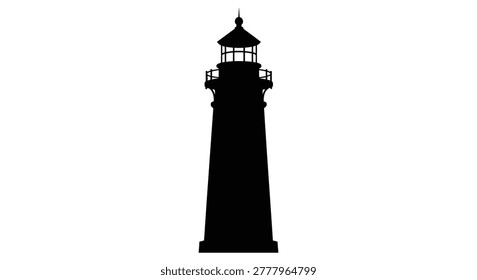 Black lighthouse silhouette against a white background silhouette high quality professional detailed