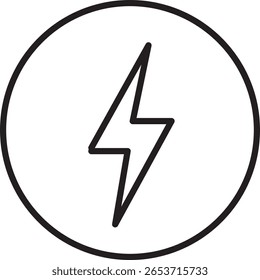 Raio preto parafuso de energia elétrica ícone de energia símbolo de contorno elétrico círculo simples Raio preto ícone do parafuso no interior círculo representando energia elétrica e energia contorno moderno simples