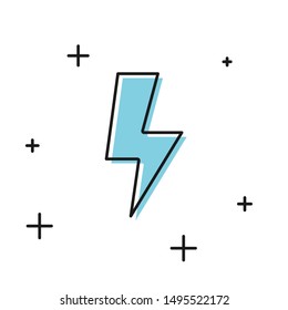Black Lightning bolt icon isolated on white background. Flash sign. Charge flash icon. Thunder bolt. Lighting strike.  Vector Illustration
