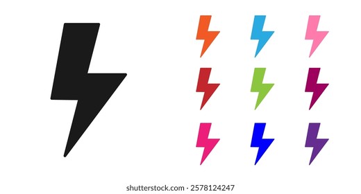 Black Lightning bolt icon isolated on white background. Flash sign. Charge flash icon. Thunder bolt. Lighting strike. Set icons colorful. Vector