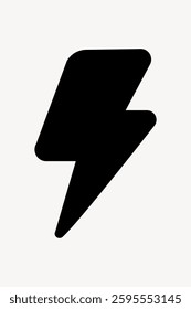 Black lightning bolt icon on a white background. Simple lightning bolt design. Bold, black lightning bolt shape. Minimalist lightning bolt symbol. User interface icon vector.