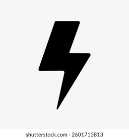 Black lightning bolt icon on a white background. Simple lightning bolt design. Bold, striking lightning bolt symbol. Minimalist lightning bolt graphic. User interface icon vector.